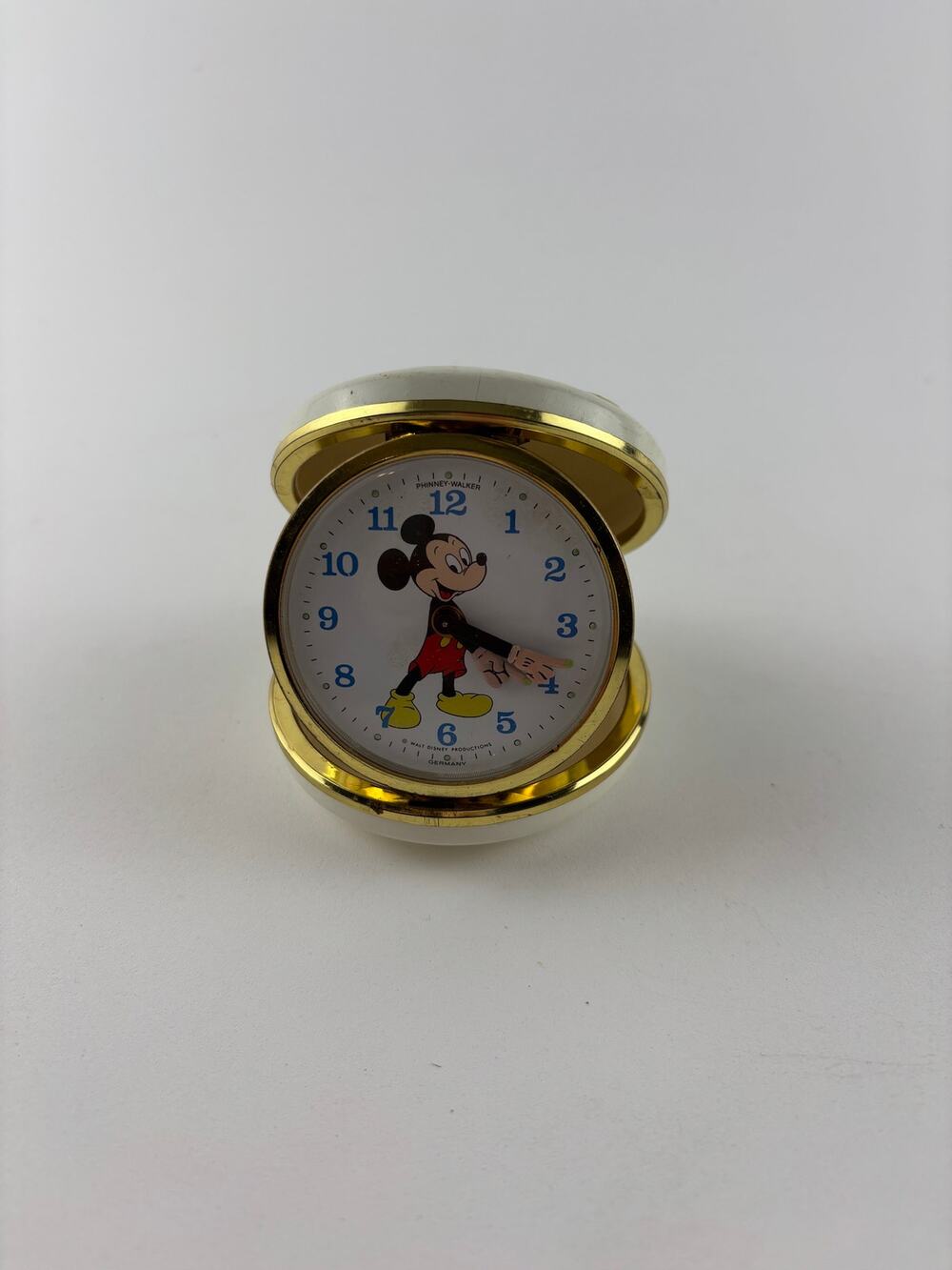 Vintage Disney Mickey Mouse Travel Alarm Clock Bradley Time Works Gold Tone